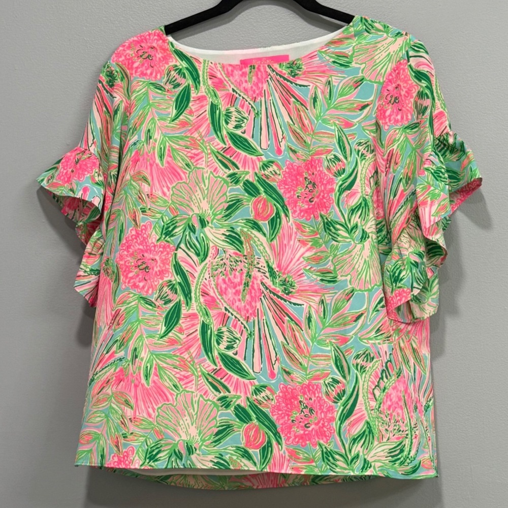 Lilly Pulitzer Darlah Floral Ruffle Sleeve Blouse Top Small